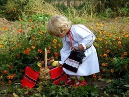 little girl tradition peasant flowers
