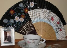 Victorian antique Cup saucer and fan