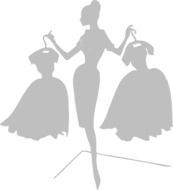 gray silhouette of a woman with two dresses
