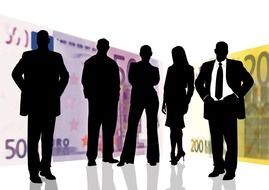 businessmen silhouettes on money background
