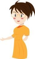 young woman with glasses in a yellow dress as a graphic illustration