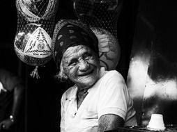 black and white photo of an old woman in Venezuela