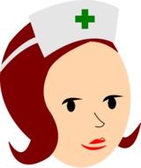 Drawing of medical nurse with green cross on head