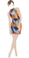 painted model in a multi-colored dress