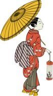 Woman with the lantern and umbrella clipart