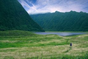 woman walking on the wild meadow