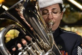 Portrait of playing musician on a euphonium