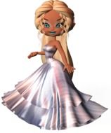 Cartoon woman dressed up in ball gown
