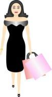 drawing of a woman in a black dress with a pink bag