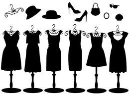 clipart of dresses, hats, shoes and accessories