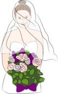 graphic image of the bride with a bright bouquet