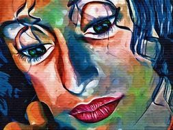 colorful graffiti on the wall in the form of a sad woman's face