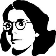 graphic image of a woman with glasses in black and white image