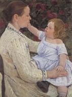 young mother with baby daughter, painting by mary cassatt