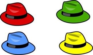 four multicolored hats drawing