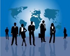 Blue picture of the globe and businessmans