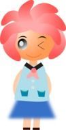 drawing of a winking girl with pink hair