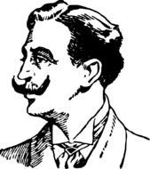 Black and white drawing of the man with mustache