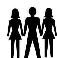 silhouettes of men and women on a white background