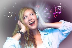 girl listening to music with headphones