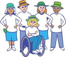 drawn group of people and a girl in a wheelchair