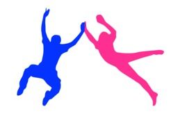 Jumping pink and blue silhouettes