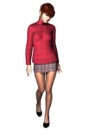 the image of a girl in a short skirt and a red sweater
