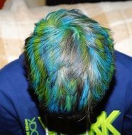 head with multi-colored hair close-up