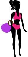 female person in pink bikini, black silhouette