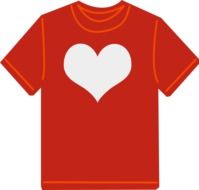 red t-shirt with white heart form, illustration