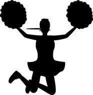 cheergirl with poms, black silhouette
