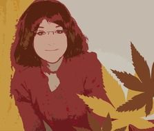 young girl and cannabis leaves, artwork