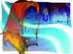 woman face dreamy poster drawing