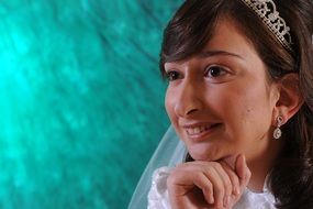 girl bride on green background
