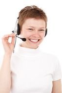 young woman in the headset with a microphone