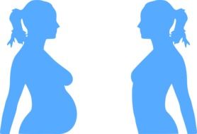 blue women silhouettes on white background