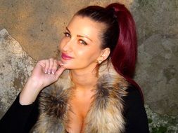 red hair girl in fur