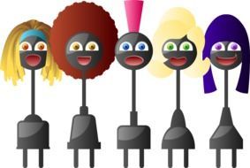 cartoon african girls with electric plugs