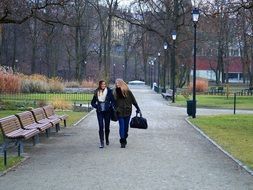 happy women in autumn park