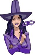 painted witch in a purple costume