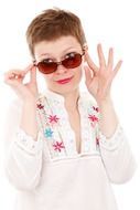 woman with short hair and sunglasses