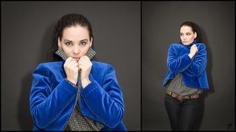 Girl model in velvet blue jacket