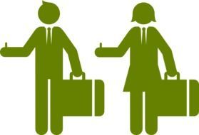 green silhouettes of man and woman with suitcases