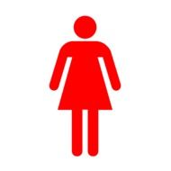 Red female sign for bathroom at white background