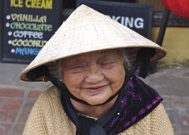 Old woman with the hat in Vietnam