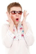portrait of a surprised woman in sunglasses