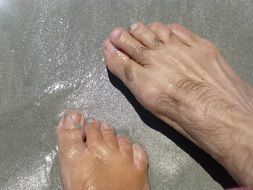 feet on sea sand