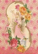 pink vintage greeting card with roses