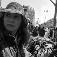 adult woman on flea market, portrait, france, paris