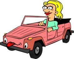 graphic image of a woman in a pink car